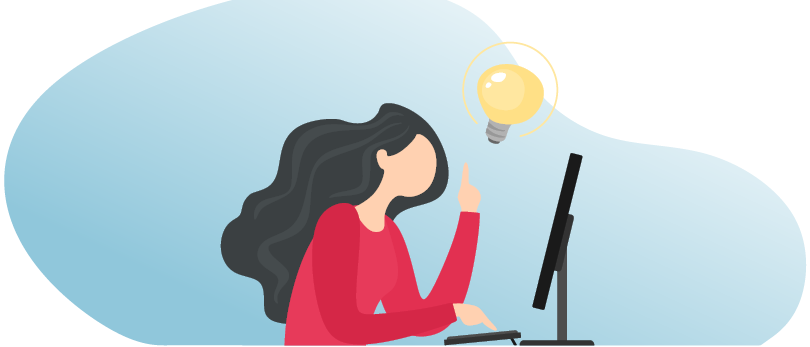 woman at computer with an idea bulb