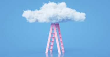 Ladder leading up to clouds