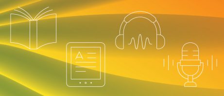 illustration of books and podcasts