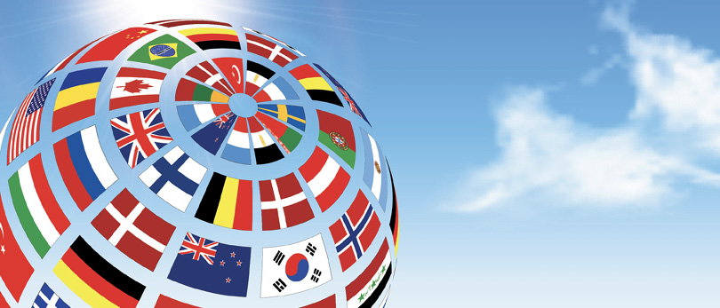 globe with international flags