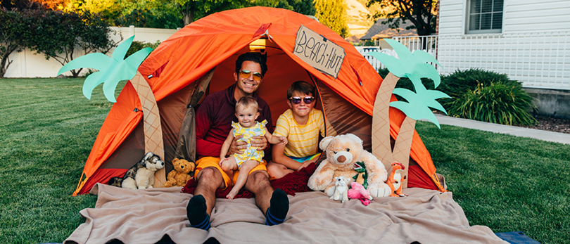 family camping in tent