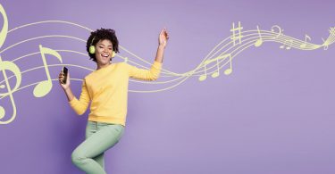 woman dancing with music notes