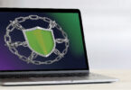 computer with shield on it