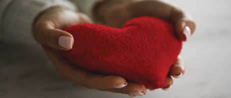 hands holding plush heart