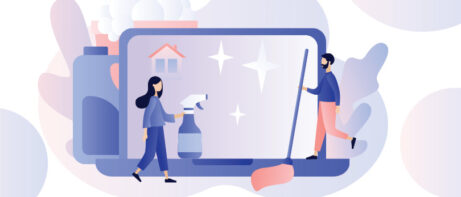 illustration of people cleaning a tablet