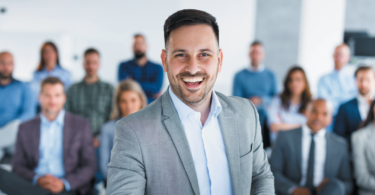 man showing off new technology