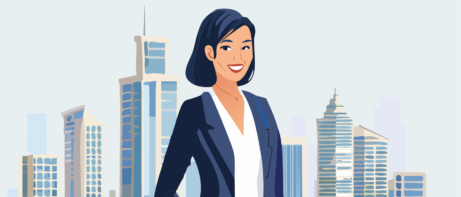 woman standing in front of cityscape