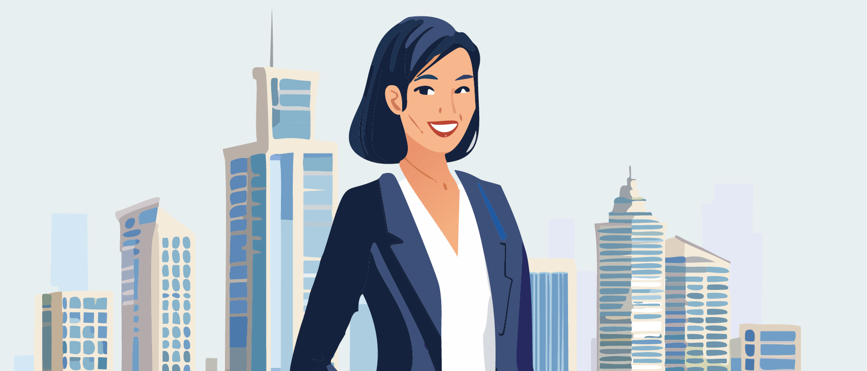 woman standing in front of cityscape